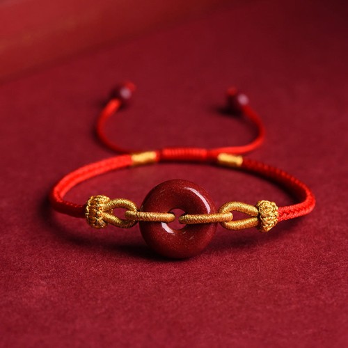 Handmade Cinnabar Peace Buckle Blessing Bracelet Handmade Cinnabar Peace Buckle Blessing Bracelet