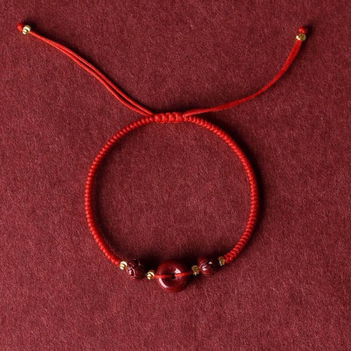 Handmade Lotus Cinnabar Blessing Braid Bracelet