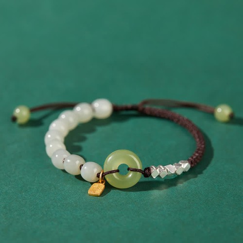 Sterling Silver Hetian Jade Luck Bracelet