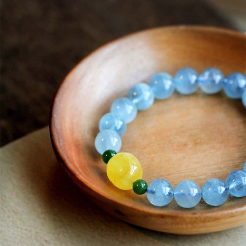 Aquamarine Amber Beads Serenity Healing Bracelet Aquamarine Amber Beads Serenity Healing Bracelet