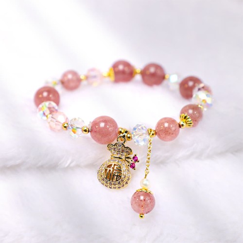 Strawberry Quartz Crystal Money Bag Bracelet