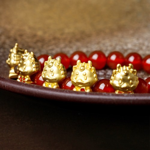 Year of the Dragon Red Agate Copper Coin Fu Character Bracelet Year of the Dragon Red Agate Copper Coin Fu Character Bracelet