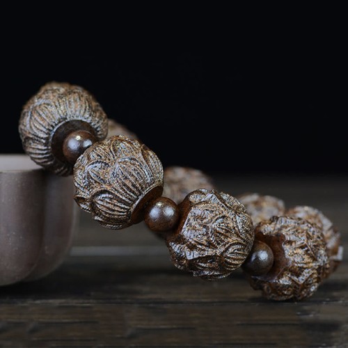 Ebony Wood Arhats Lotus Dragon Balance Bracelet
