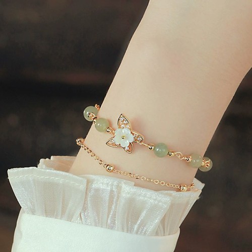 Gold Plated Jade Butterfly Flower Luck Bracelet Gold Plated Jade Butterfly Flower Luck Bracelet