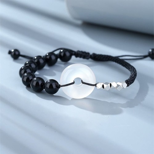 925 Sterling Silver Black Obsidian Agate Strength Bracelet 925 Sterling Silver Black Obsidian Agate Strength Bracelet