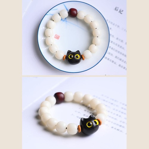 Bodhi Seed Sandalwood Lucky Cat Wisdom Bracelet