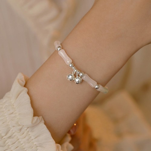 Silver White Jade Bamboo Bell Charm Bracelet Silver White Jade Bamboo Bell Charm Bracelet