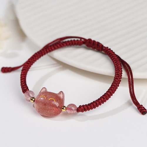 Silver Sheen Obsidian Strawberry Quartz Cat Bracelet Silver Sheen Obsidian Strawberry Quartz Cat Bracelet