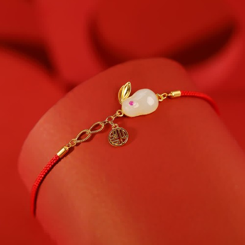 925 Silver Year of the Rabbit Hetian White Jade Luck Bracelet 925 Silver Year of the Rabbit Hetian White Jade Luck Bracelet