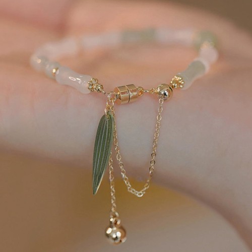 14K Gold Plated Hetian Jade Bamboo Leaf Luck Bracelet 14K Gold Plated Hetian Jade Bamboo Leaf Luck Bracelet