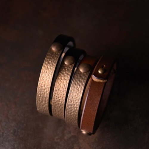 Vintage Handmade Copper Brass Leather Wealth Bracelet Vintage Handmade Copper Brass Leather Wealth Bracelet