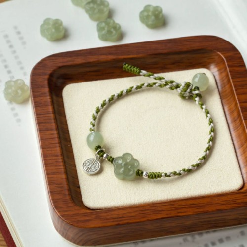 Plum Blossom Jade Prosperity Braided Bracelet