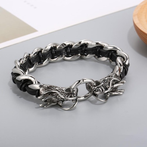 Dragon Leather Titanium Steel Luck Braided Bracelet Dragon Leather Titanium Steel Luck Braided Bracelet