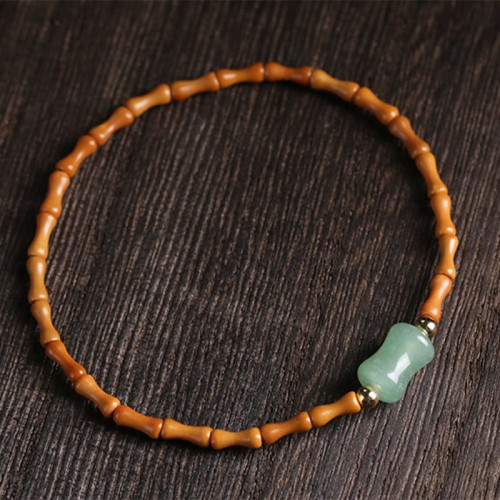 Olive Pit Green Aventurine Bamboo Luck Bracelet
