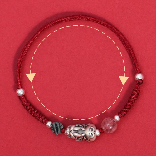 999 Sterling Silver PiXiu Strawberry Quartz Wealth Bracelet 999 Sterling Silver PiXiu Strawberry Quartz Wealth Bracelet