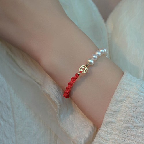 14K Gold Plated Pearl Luck Red String Bracelet 14K Gold Plated Pearl Luck Red String Bracelet