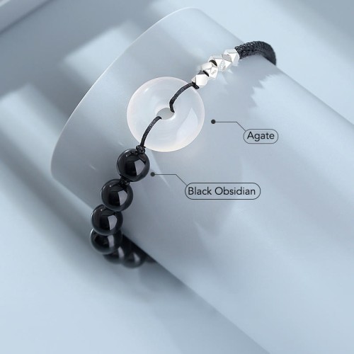 925 Sterling Silver Black Obsidian Agate Strength Bracelet 925 Sterling Silver Black Obsidian Agate Strength Bracelet