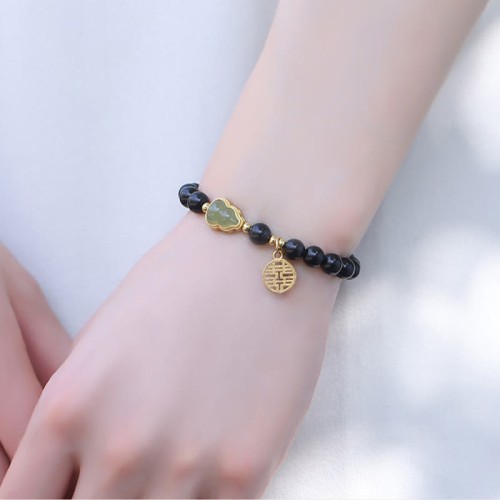 Black Obsidian Hetian Jade Gourd Strength Bracelet Black Obsidian Hetian Jade Gourd Strength Bracelet