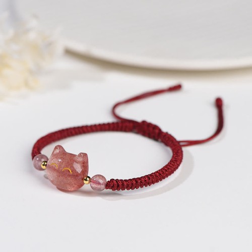 Silver Sheen Obsidian Strawberry Quartz Cat Bracelet Silver Sheen Obsidian Strawberry Quartz Cat Bracelet