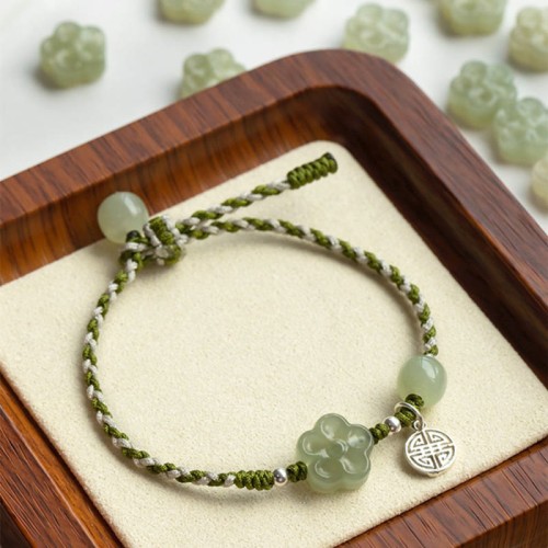 Plum Blossom Jade Prosperity Braided Bracelet