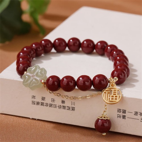 Cinnabar Hetian Jade Four Leaf Clover Bracelet Cinnabar Hetian Jade Four Leaf Clover Bracelet