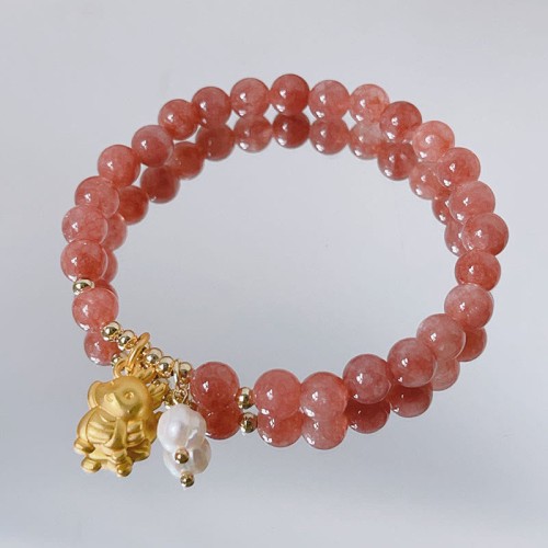 Dragon Strawberry Quartz Pearl Protection Bracelet Dragon Strawberry Quartz Pearl Protection Bracelet