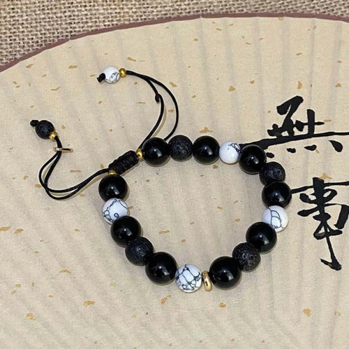 Black Obsidian Lava Rock Yin Yang Bracelet Black Obsidian Lava Rock Yin Yang Bracelet