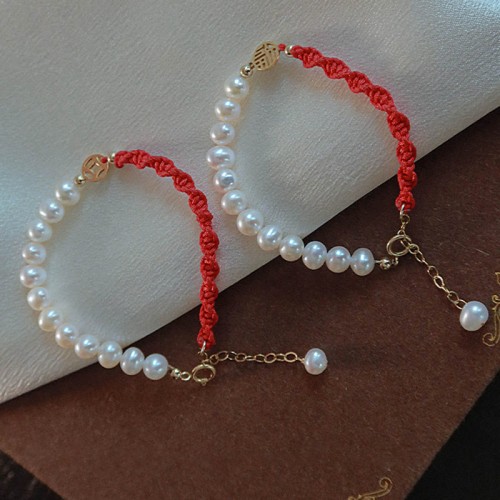 14K Gold Plated Pearl Luck Red String Bracelet 14K Gold Plated Pearl Luck Red String Bracelet