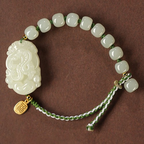 Sterling Silver Hetian Jade Happiness Bracelet