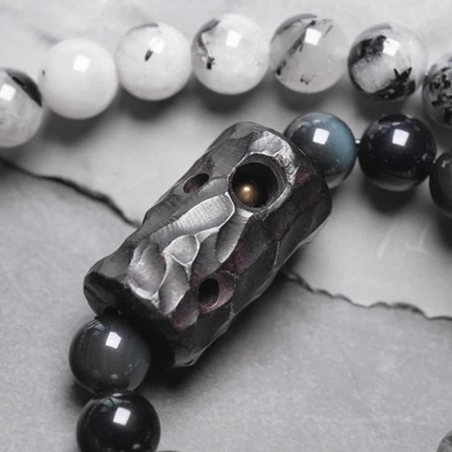 Black Rutilated Quartz Ebony Wood White Crystal Success Bracelet Black Rutilated Quartz Ebony Wood White Crystal Success Bracelet