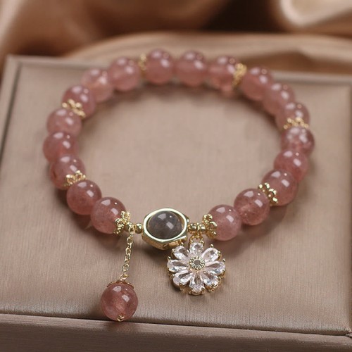 Strawberry Quartz Daisy Flower Charm Healing Bracelet Strawberry Quartz Daisy Flower Charm Healing Bracelet