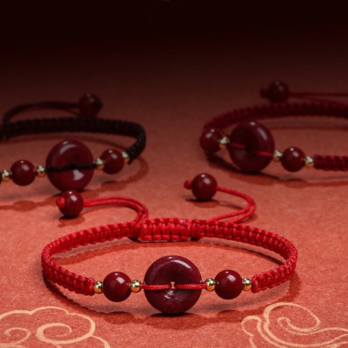 Natural Cinnabar Peace Buckle Blessing Bracelet Natural Cinnabar Peace Buckle Blessing Bracelet