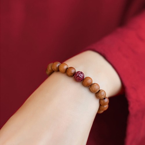 Peach Wood Lotus Cinnabar Wealth Bracelet