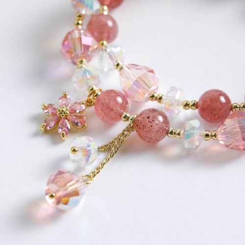 Strawberry Quartz Zircon Flower Healing Bracelet