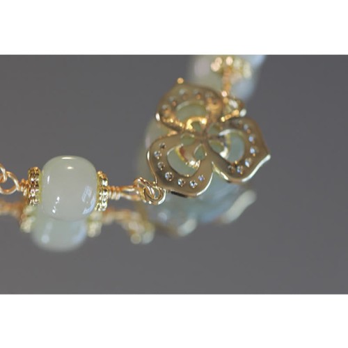 14K Gold Hetian Jade Rose Flower Luck Chain Bracelet 14K Gold Hetian Jade Rose Flower Luck Chain Bracelet