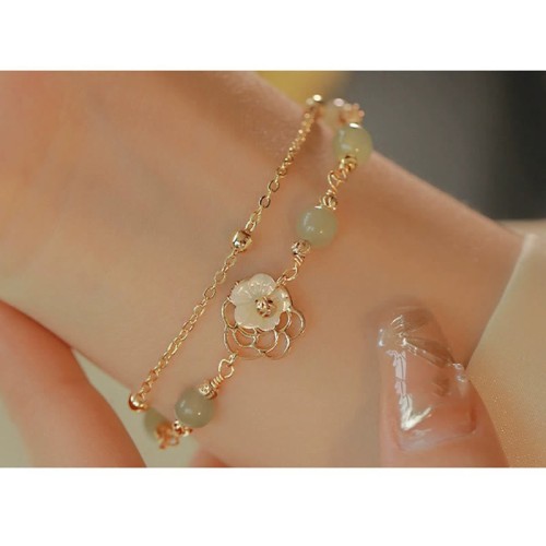 Gold Plated Jade Butterfly Flower Luck Bracelet Gold Plated Jade Butterfly Flower Luck Bracelet