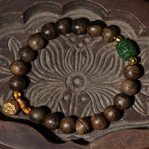 999 Gold Brunei Agarwood Cyan Jade Lotus Bracelet 999 Gold Brunei Agarwood Cyan Jade Lotus Bracelet