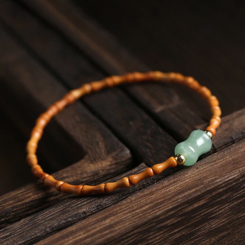Olive Pit Green Aventurine Bamboo Luck Bracelet