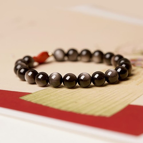 Silver Sheen Obsidian Cinnabar Koi Fish Protection Bracelet