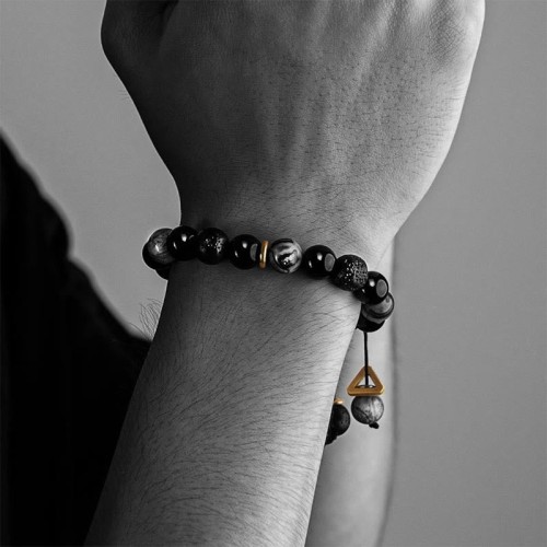 Black Obsidian Lava Rock Yin Yang Bracelet Black Obsidian Lava Rock Yin Yang Bracelet