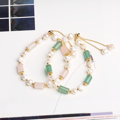 Green Aventurine Pearl Pink Crystal Luck Bracelet Green Aventurine Pearl Pink Crystal Luck Bracelet