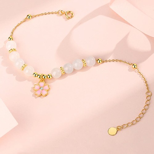 925 Sterling Silver Hetian White Jade Cherry Blossom Protection Bracelet 925 Sterling Silver Hetian White Jade Cherry Blossom Protection Bracelet