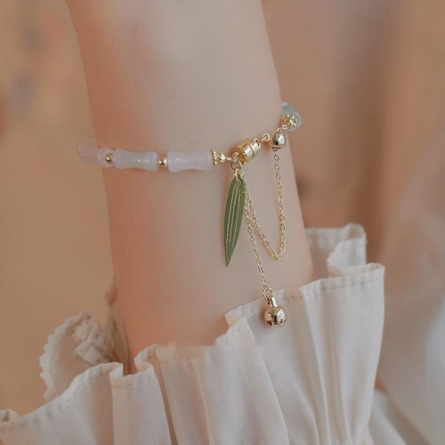 14K Gold Plated Hetian Jade Bamboo Leaf Luck Bracelet 14K Gold Plated Hetian Jade Bamboo Leaf Luck Bracelet