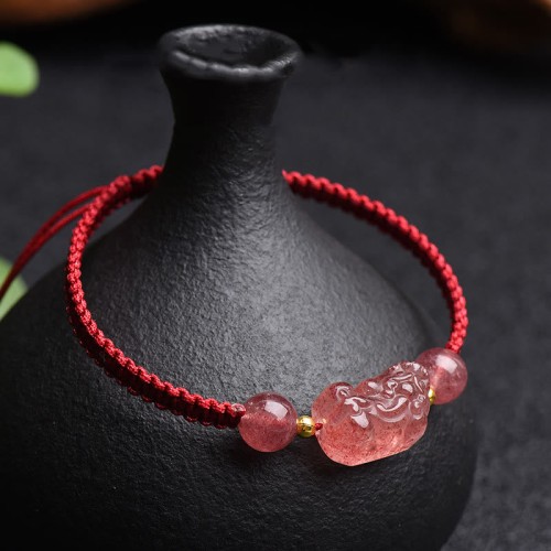 Strawberry Quartz PiXiu Lucky Red String Bracelet Strawberry Quartz PiXiu Lucky Red String Bracelet