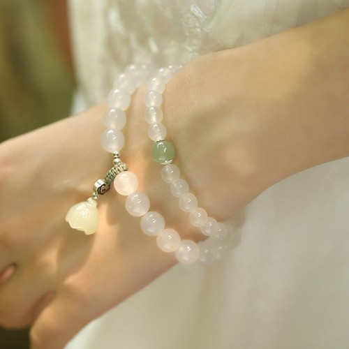 White Agate Jade Lotus Protection Bracelet White Agate Jade Lotus Protection Bracelet