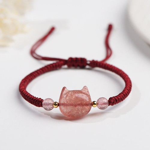 Silver Sheen Obsidian Strawberry Quartz Cat Bracelet Silver Sheen Obsidian Strawberry Quartz Cat Bracelet