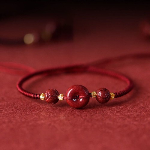 Handmade Lotus Cinnabar Blessing Braid Bracelet