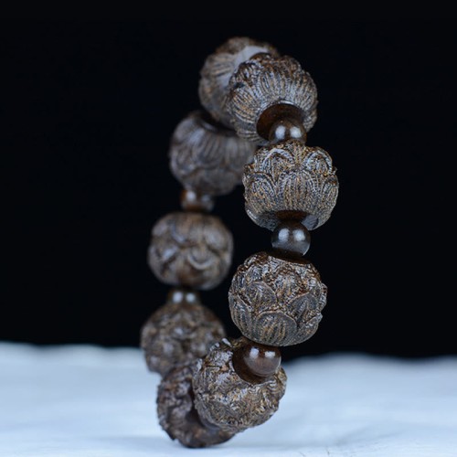 Ebony Wood Arhats Lotus Dragon Balance Bracelet