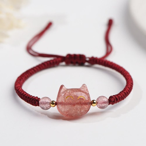 Silver Sheen Obsidian Strawberry Quartz Cat Bracelet Silver Sheen Obsidian Strawberry Quartz Cat Bracelet
