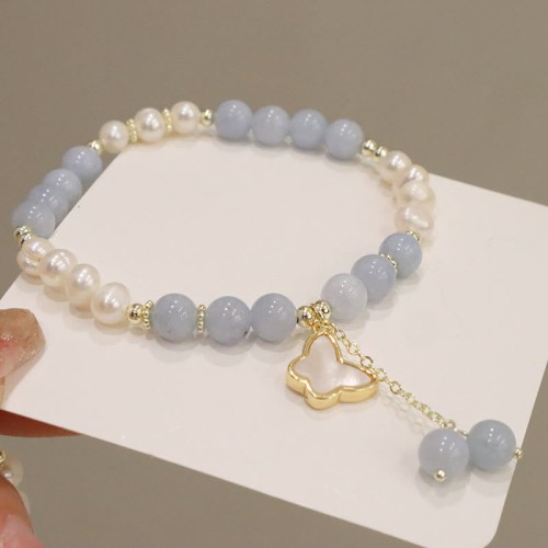Aquamarine Pearl Ginkgo Leaf Butterfly Charm Bracelet Aquamarine Pearl Ginkgo Leaf Butterfly Charm Bracelet